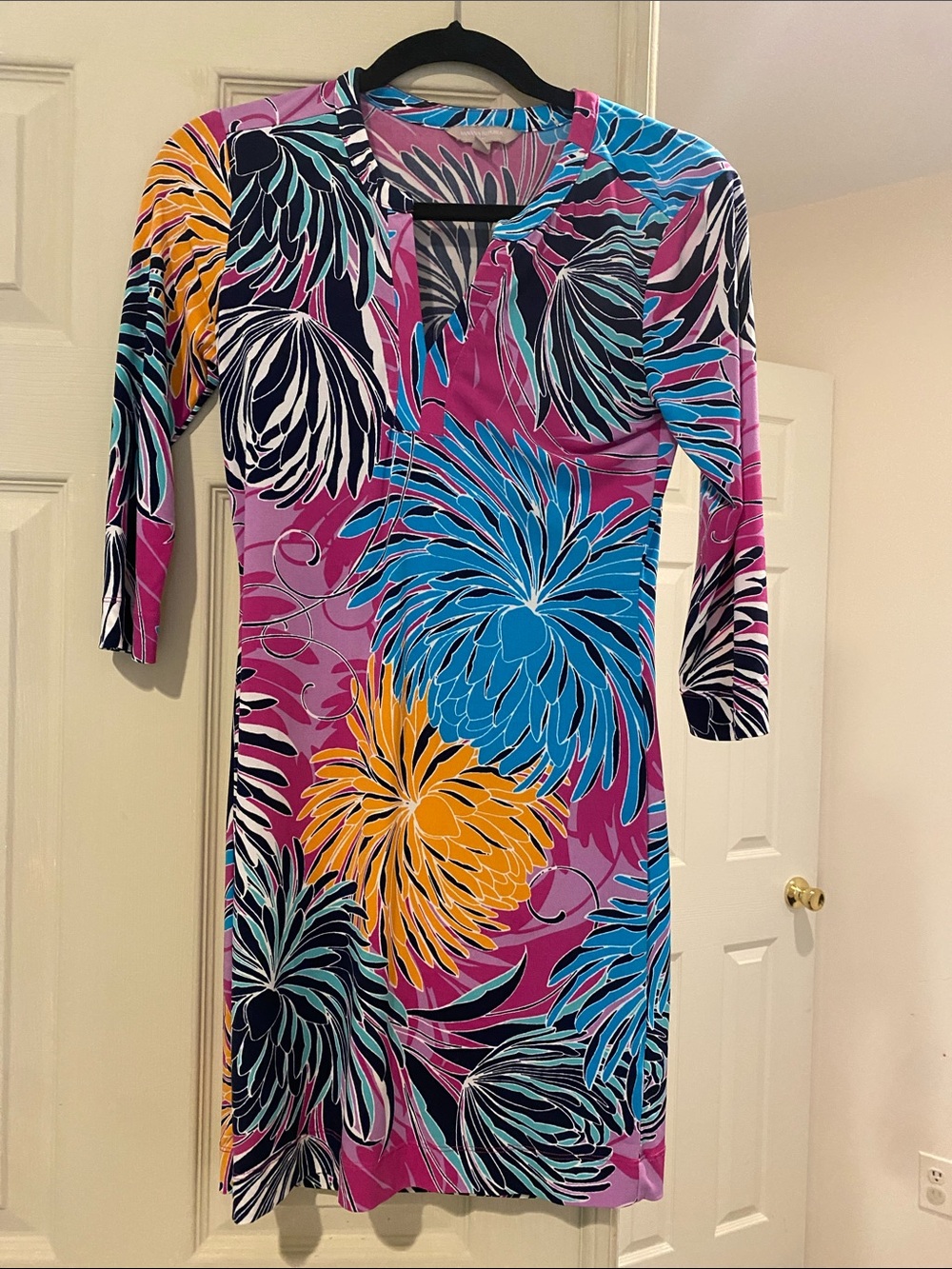 Banana Republic Pink Floral Long-Sleeve Midi Dress